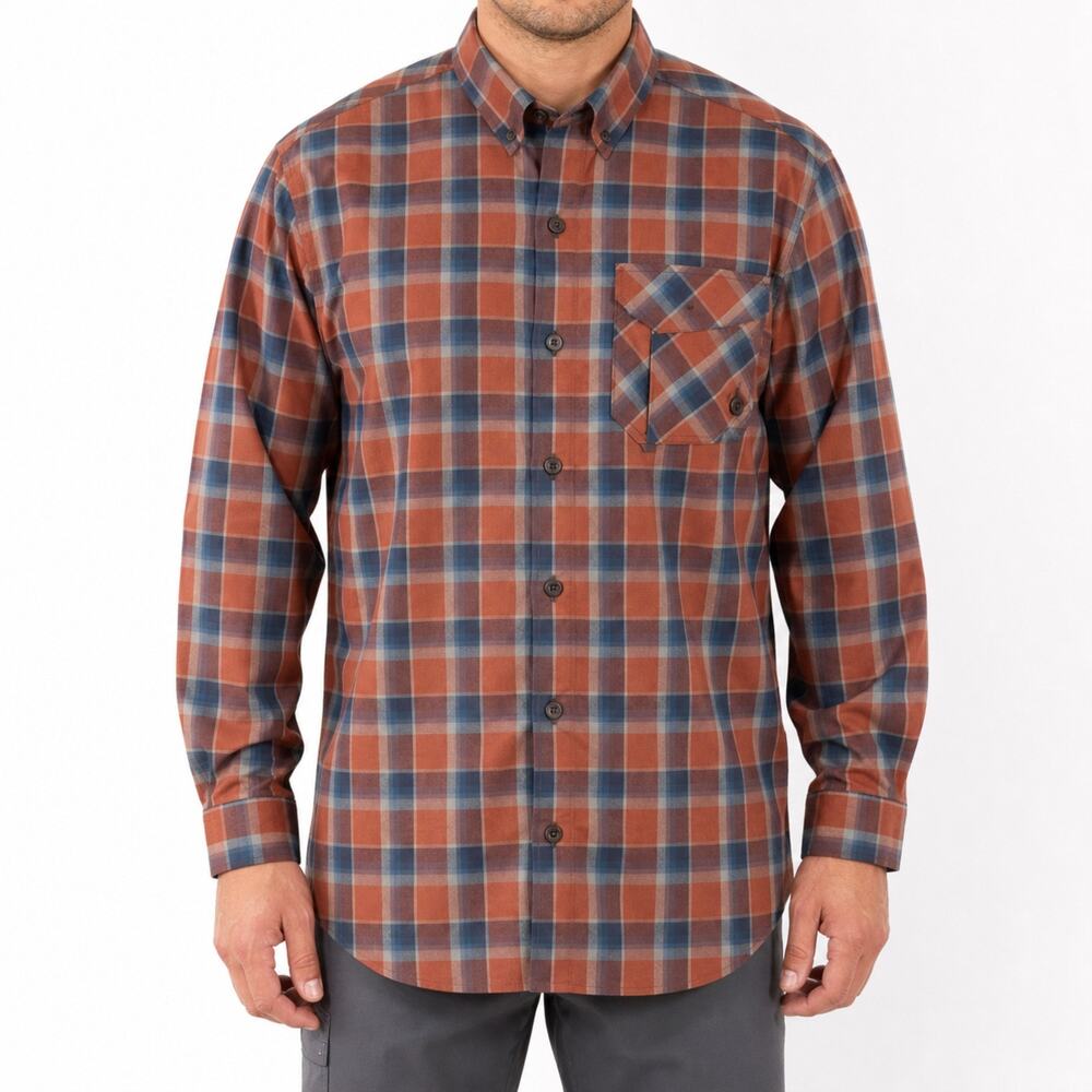 Alaskan Hardgear Shirt Mens XL Brown Blue Plaid Wool Blend Button Down Outdoors